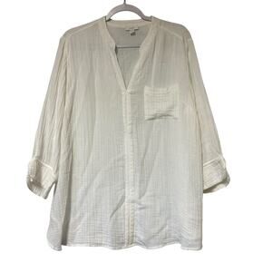 Purejill Top Tunic Gauze White LG Petite Lightweight Sheer Boho Hippie Casual